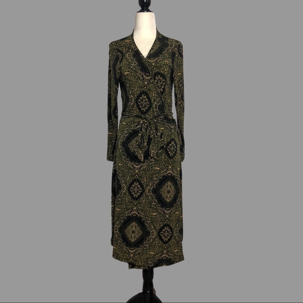 🤍 S 🤍 Wrap Midi Dress Tie Belt Paisley Floral Boho Bohemian
